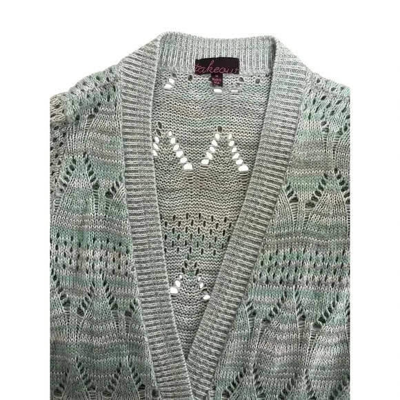 Takeout Women's V-Neck Hollow Knit Cardigan Sweater Green Size M - Picture 3 of 8